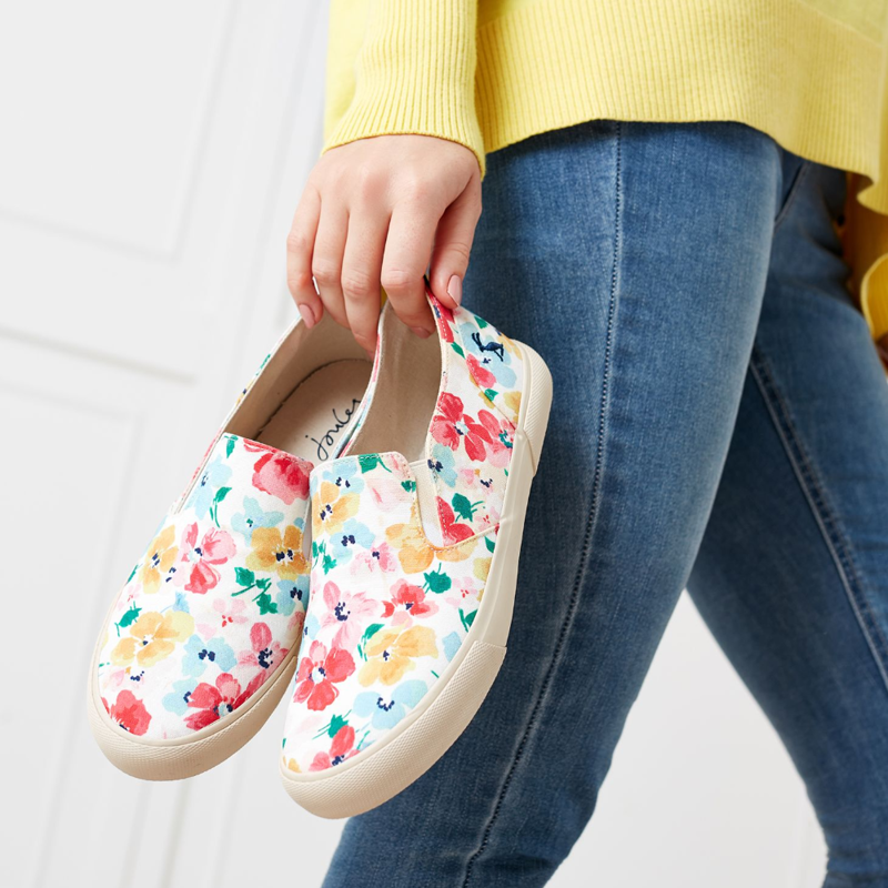 Joules Fay Slip On Trainer - White Floral -3